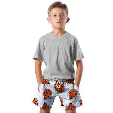 Imagem de Shorts Infantil Bermuda Calção Praia Verão Joaninha Cartoon Arte Red 5