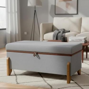 Imagem de Puff Recamier Baú Para Quarto 100 cm Versallies Boucle Cinza