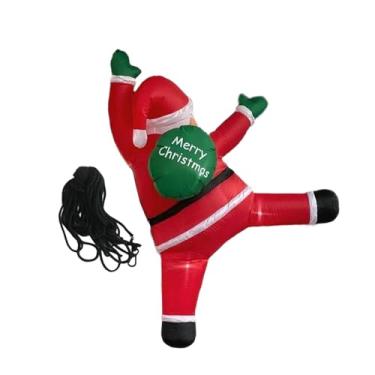 Imagem de predolo Papai Noel inflável de Natal com luzes de LED para escalada, ideal para festas e fotos. Inclui sacola de presentes e é perfeito para pendurar na