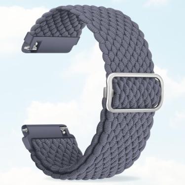 Imagem de Pulseira esportiva de nylon trançado elástico de 20 mm e 22 mm, liberação rápida, ajustável, compatível com Samsung Fitbit, substituição confortável para homens e mulheres (cinza azul, 22 mm)