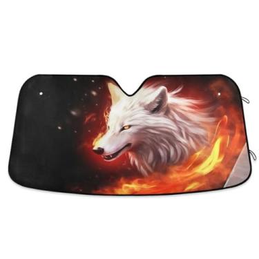 Imagem de Wassud Para-brisa de carro Firewolf, persianas refletivas para janela frontal de carro, protetor de viseira de sol bloqueia raios UV, persiana dobrável sanfonada para carro, caminhão, SUV, 80 x 144 cm