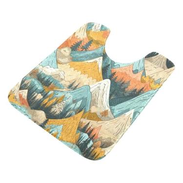 Imagem de Burbuja Tapete de banheiro de montanha, tapete de banho absorvente de pelúcia macio, base antiderrapante para piso de banheiro, oval em forma de U