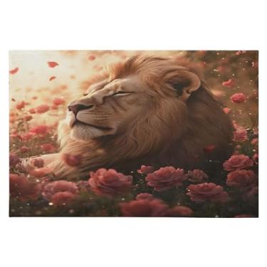 Imagem de Tapete de área 60 x 90 cm, macio, lavável, antiderrapante, com suporte de borracha, leão, rosa, para sala de estar, quarto, decoração de casa