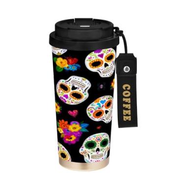 Imagem de STAYTOP Caneca de café de caveira de Halloween, 2 em 1, tampa à prova de derramamento, copo de viagem de aço inoxidável premium, à prova de vazamento, garrafas de água para viagens, escola, escritório