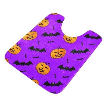 Imagem de Burbuja Tapete de banheiro Pumpkins Bats, tapete de banho absorvente de pelúcia macio, base de vaso sanitário antiderrapante para piso de banheiro, oval em forma de U
