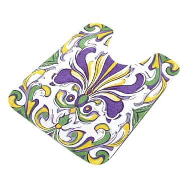 Imagem de Burbuja Tapete de banheiro Mardi Gras Fleur-de-lis, tapete de banho absorvente de pelúcia macio, base antiderrapante para piso de banheiro, oval em forma de U