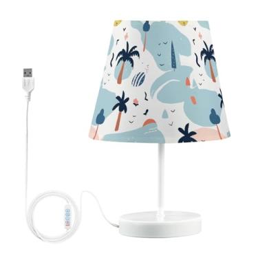 Imagem de Joisal Abajur de mesa lateral com estampa de praia de desenho animado, luminária de mesa de cabeceira, lâmpadas LED para sala de estar