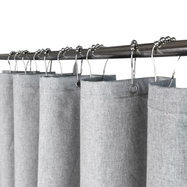 Imagem de YISURE Cortinas de chuveiro de algodão de 152 cm de comprimento curto, cinza, cortina de chuveiro de tecido pequeno para banheira, hotel, luxo, 72 x 152 cm