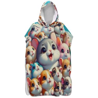 Imagem de Joisal Poncho de surf para adultos trocador de roupa de praia com capuz toalha floral leve bonito desenho animado hamster animal masculino poncho com capuz