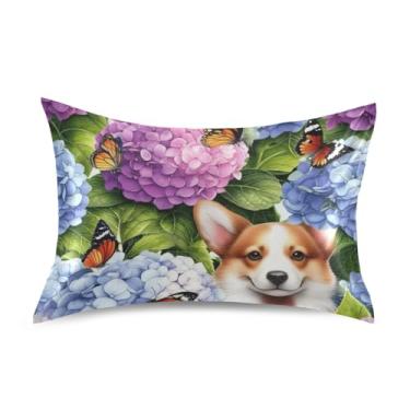 Imagem de Fronhas de cetim floral vintage flor cão borboleta roxo rei queen fronha padrão personalizada decoração de cama capa de travesseiro tamanho padrão 66 cm x 50 cm