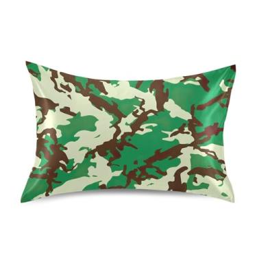Imagem de Fronhas legais camuflagem tons de terra verde cetim resfriamento padrão queen king size fronhas confortáveis personalizadas Queen Size 76.2 cm x 50.8 cm