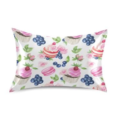 Imagem de Fronhas de cetim engraçadas padrão king queen travesseiros chinelos cama refrescante presentes de vida saudável tamanho padrão 66 cm x 50 cm sobremesas coloridas bolos mirtilo