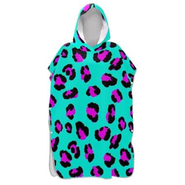 Imagem de Poncho de surfe com estampa de leopardo azul-petróleo para adultos trocador de roupas de banho com capuz leve unissex poncho adulto com capuz