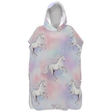Imagem de Joisal White Horses Poncho de surf pastel para adultos trocador leve feminino ponchos com capuz toalhas de banho com capuz