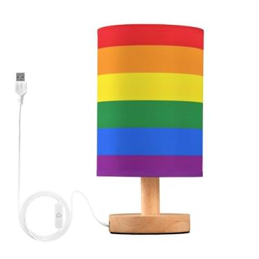 Imagem de Joisal Abajur de mesa de cabeceira com bandeira do orgulho LGBT Abajur de linho, lâmpadas pequenas decorativas