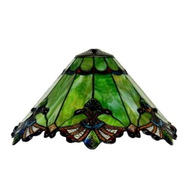Imagem de Cúpula de reposição Tiffany, estilo Mission, 43 cm (17 polegadas), em vitral. Ideal para abajures de mesa, de chão e pendentes. Cor verde.