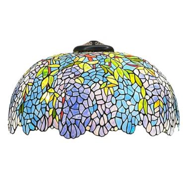 Imagem de Cúpula de abajur grande de 56 cm (22 polegadas) em estilo glicínia, exclusiva para abajures grandes em vitral estilo Tiffany, na cor azul mediterrâneo, ideal para luminárias de chão, mesa e