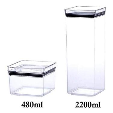 Imagem de 2 Potes Herméticos quadrado 480ml e 2200ml para armazenamento de alimentos