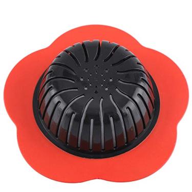 Imagem de GLOGLOW Filtro de Drenagem Filtro de Pia de Plástico Em Forma de Flor Com Alça de Limpeza Fácil, de Drenagem de Cozinha e Banheiro, Material TPR, 4,53 Polegadas de Diâmetro No Banheiro (Vermelho)