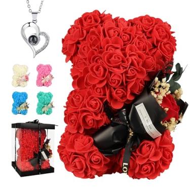 Imagem de K KYMAKE Presentes de Dia dos Namorados para ela, Urso Rosa para Mulheres, Urso de Pelúcia Rosa Presentes de Aniversário para Mãe Esposa Filha Namorada Amiga, Urso Flor com Colar I Love You em 100