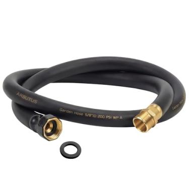 Imagem de Mangueira de jardim 5/20.3 cm x 1,5 m Mangueira de água resistente de borracha de latão 600 PSI Pressão de ruptura, mangueira flexível durável para quintal, lavagem de carro, animais de estimação