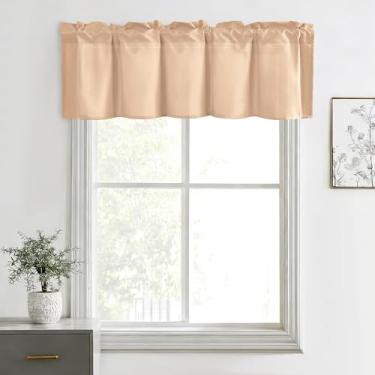 Imagem de Hiasan Cortinas de saia para cozinha, sala de estar, porão e janelas de banheiro, janela pequena, topo curto sólido de fazenda, painéis de cortina com bolso de haste curta - 152 x 45 cm, bege novo, 1