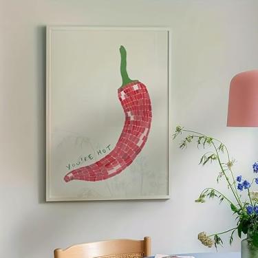 Imagem de Pôster Art Deco Chic You're Hot Red Chili Pepper - Arte de parede de cozinha minimalista moderna - Ilustração de comida vintage na moda - Primavera retrô na moda. (Observação: sem moldura), 30 x 45 cm
