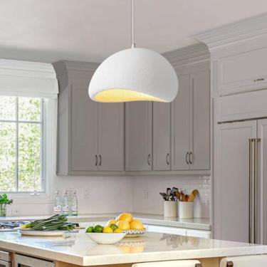 Imagem de Luminárias pendentes para cozinha em estilo escandinavo, iluminação pendente sobre a ilha, luminária para sala de jantar, lustre moderno Wabi-sabi com base E27, aparência de cimento e concre