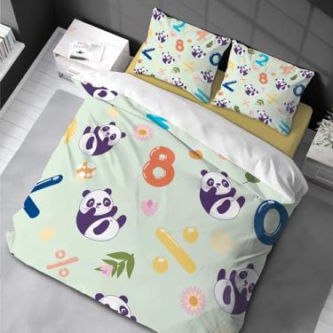 Imagem de Conjunto de capa de edredom aquarela panda 3 peças conjunto de colcha floral macio conjunto de colcha lavável com fronhas 155 x 220 cm -80 x 80 cm * 2