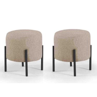 Imagem de Kit 02 Pufe Redondo Estilo Industrial Pés Metal Liverpool - Due Decor,