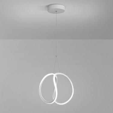 Imagem de Luminária pendente geométrica linear, com faixa de metal branco e cúpula de silicone, lustre LED moderno, luminárias de suspensão para restaurantes, luminárias pendentes de design simples.