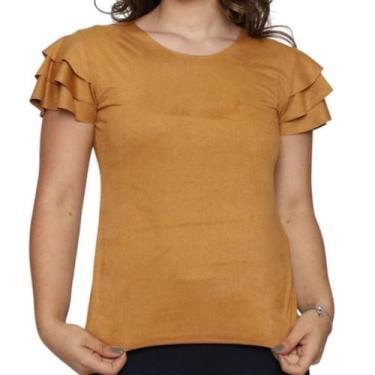 Imagem de Blusa Feminina T-Shirt Suede Manga 3 Babados Tendência Verão - GIP, Ca