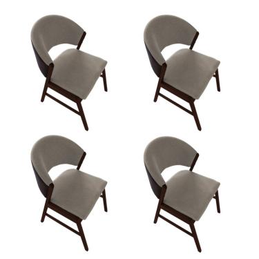 Imagem de Kit 4 Cadeiras De Jantar Madeira Maciça Débora Em Facto Ocre Bege Linho Castanho