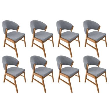 Imagem de Kit 8 Cadeiras De Jantar Madeira Maciça Débora Linho Premium Cerejeira Cinza Linho