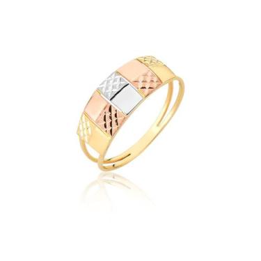 Imagem de ANEL TRICOLOR COLORIDO CHAPA ROSÉ BRANCO ouro 10k A56 - MAEHLER, Doura