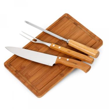 Imagem de Kit para Churrasco Completo - Garra, Faca, Garfo, Chaira, Tábua com Sulco e Alça de Aço, Ideal para Churrascos Domésticos e Preparo de Carnes (Kit c/ 5 peças)