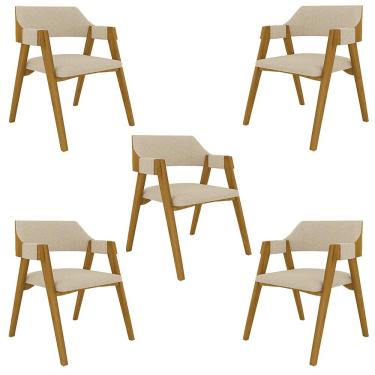 Imagem de Kit 5 Cadeiras Sala de Jantar e Jogos Carteados Madeira Maciça Poker Linho OffWhite/Mel G42 - Gran Belo