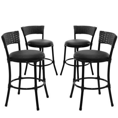 Imagem de 4 Banquetas Forts Baixa Fibra Sintética E Ferro Assento Estofado - Preto