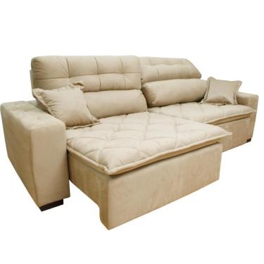 Imagem de Sofá 2,42m Retrátil E Reclinável Com Molas Cama Inbox Confort Tecido Suede Velusoft Bege