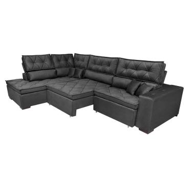 Imagem de Sofá De Canto Retrátil E Reclinável Direito 3,40x2,36m Molas Cama Inbox Espanha Velusoft Cinza