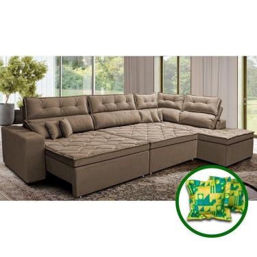 Imagem de Sofá De Canto Retrátil E Reclinável Direito 3,40x2,36m Molas Cama Inbox Espanha Velusoft Castor