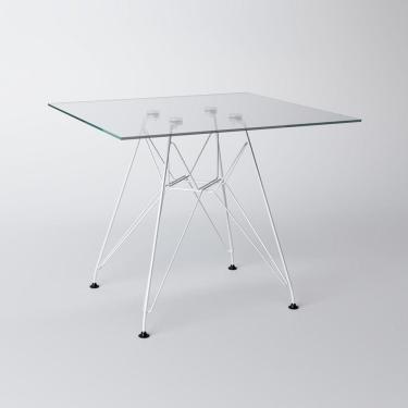 Imagem de Mesa Eiffel Quadrada 90Cm Tampo De Vidro Com Base De Ferro Branco Cor: Branco