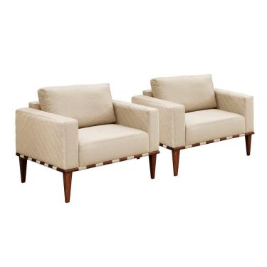 Imagem de Conjunto - 2 Poltronas Bella Luxo Madeira Maciça Castellar Veludo Bege Claro