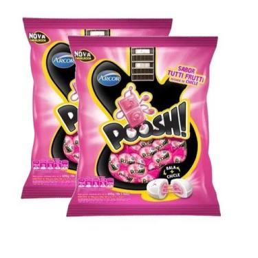 Imagem de Kit 2 Balas Arcor Poosh Tutti Frutti Recheio de Chicle 500G