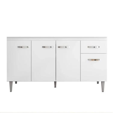 Imagem de Balcão Gabinete Para Pia Sem Tampo 150cm 4 Portas E 1 Gaveta Flex Gabriela Branco/preto - Ajl Móveis