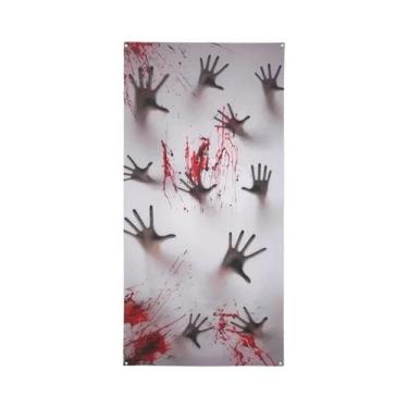 Imagem de Grande Cobertura De Porta De Halloween Com Crânio, Abóbora E Mão Ensan