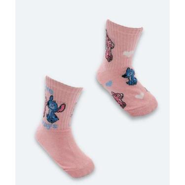 Imagem de Kit 2 Meias Infantil Estampa Stitch Disney Rosa-38107, 21/24, Rosa