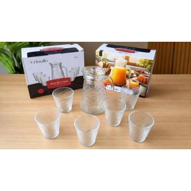 Imagem de Conjunto 7 Peças Jarra Com 6 Copos Vidro Suco Água Bebidas - Cristallo