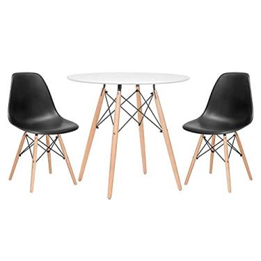 Imagem de Loft7, Kit - Mesa redonda Eames 80 cm branco + 2 cadeiras Eiffel Dsw Preto