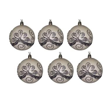 Imagem de Kit com 6 Bolas de Natal Brancas com Glitter 8cm de Ø